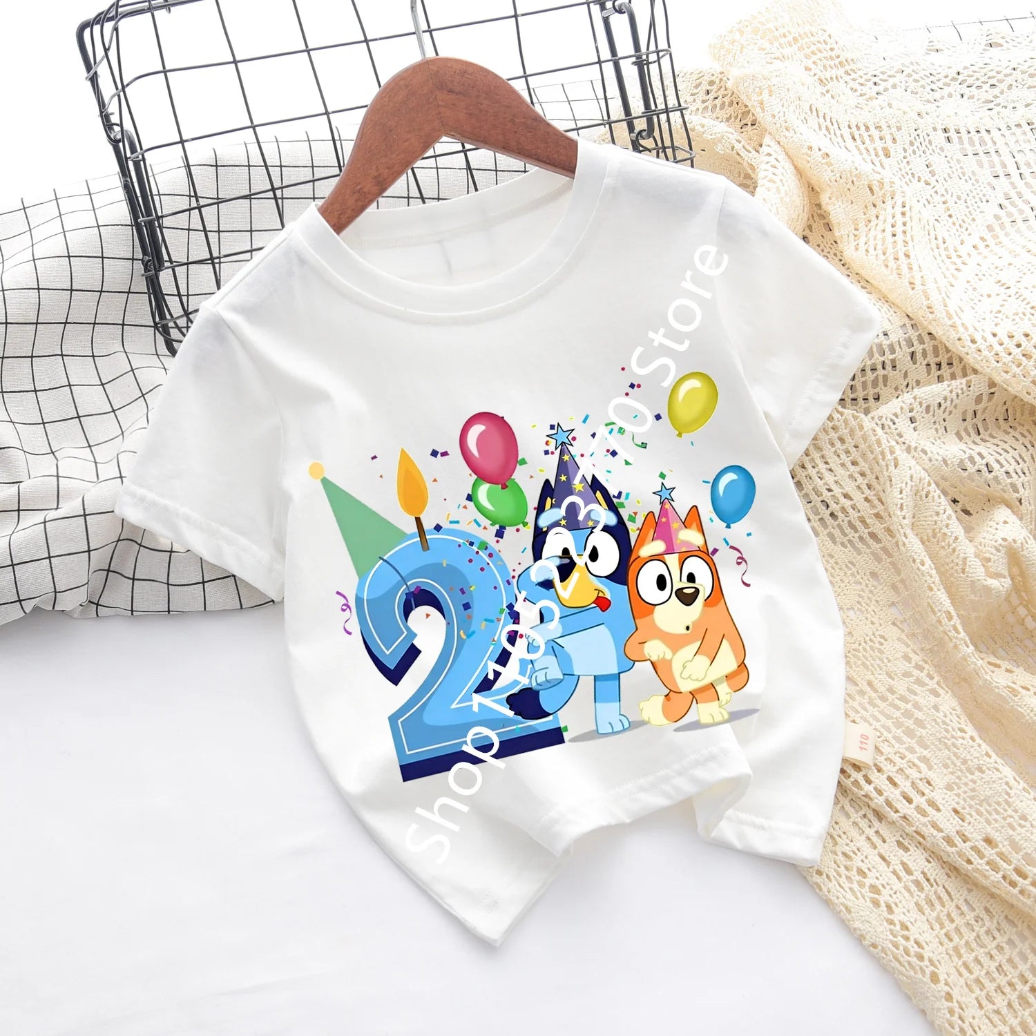 Bluey Baby Birthday T Shirt for Boys Girl Bingo Number Kids Clothes Summer Cartoon Letter Tees Shirts Toddler Short Sleeve Tops