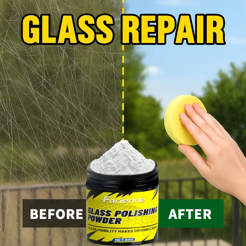 Glass scratch removal polishing powder, suitable for windows, car windshields, etc., restoring clarity and removing minor scratc