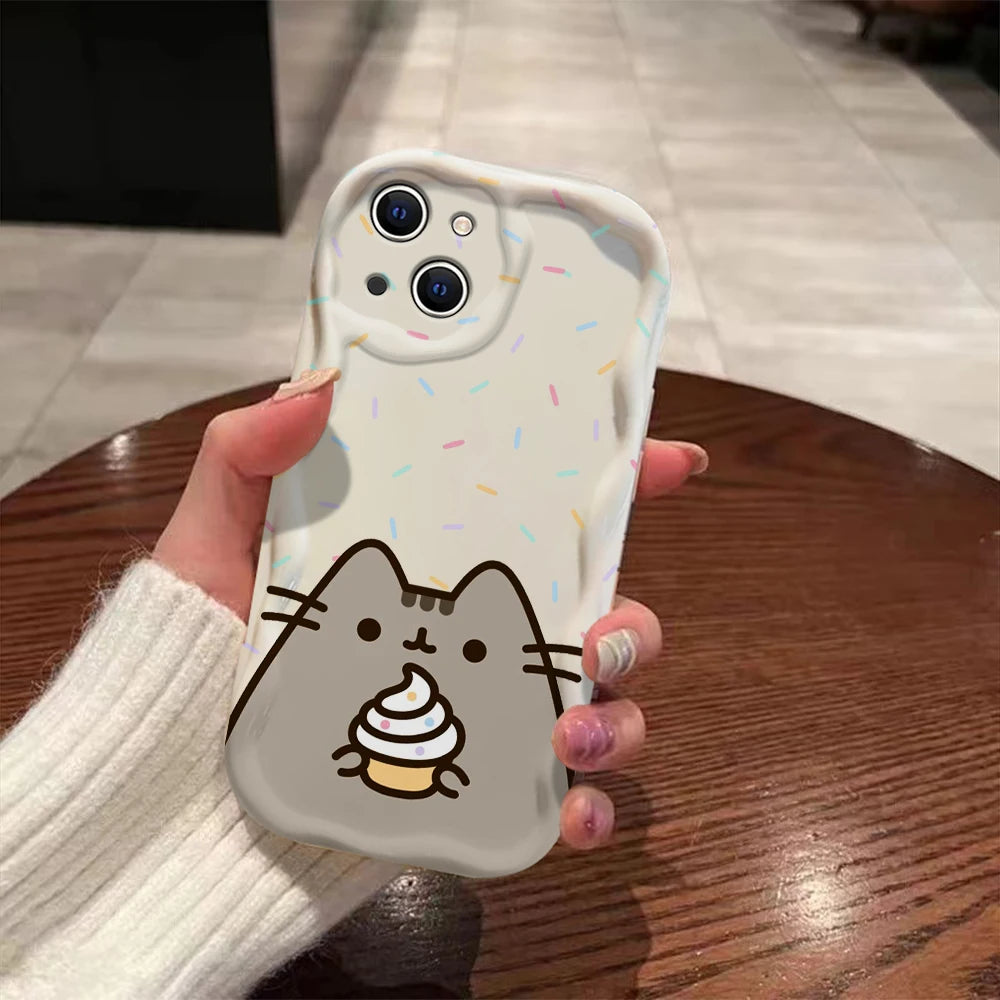 Funny Pusheens Cat 3D Wave Case For iPhone 15 14 13 12 11 Pro Max Mini X XR XSMAX 8 7 6S Plus Soft Silicone Cover
