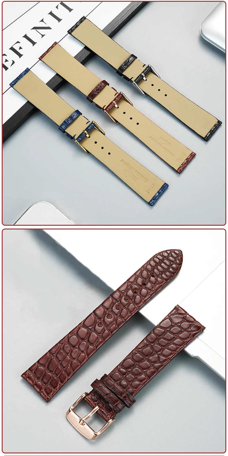 Alligator wacth strap Ultra Thin 12 13 14 15 16 18 20 22mm men women Black Brown Blue Crocodile Leather watchband For any brands