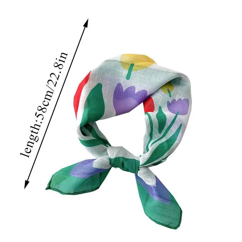 Sunscreen Head Scarf Cotton Linen Square Scarf Women Floral Peach Neck Scarf Fashion Decorative Neckerchief Hairband 58*58cm
