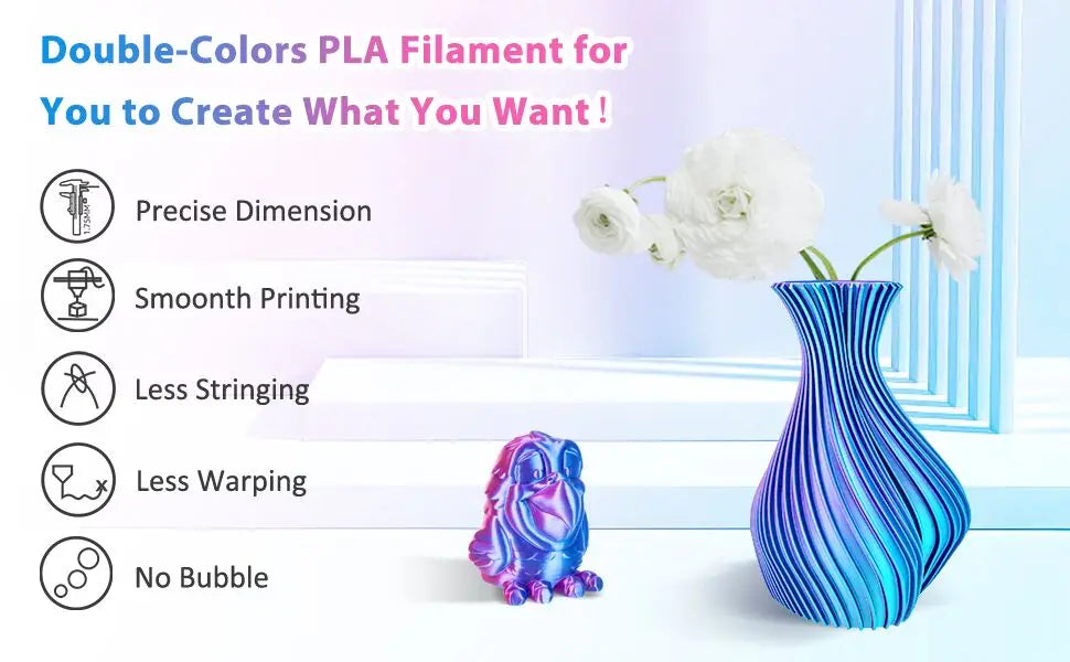 250g Silk PLA Filament 2 Color in 1 3D Printing Filament PLA 1.75mm PLA Silk 3D Printer Filament Fit Most FDM Printers