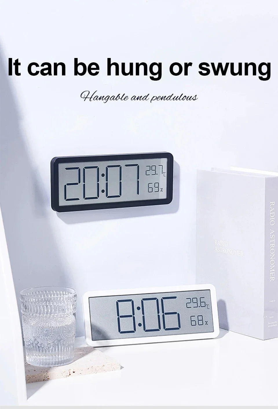 LCD Screen Digital Wall Clock Time Temperature Humidity Time Display Electronic Clock Desktop Digital Clock Battery Powered