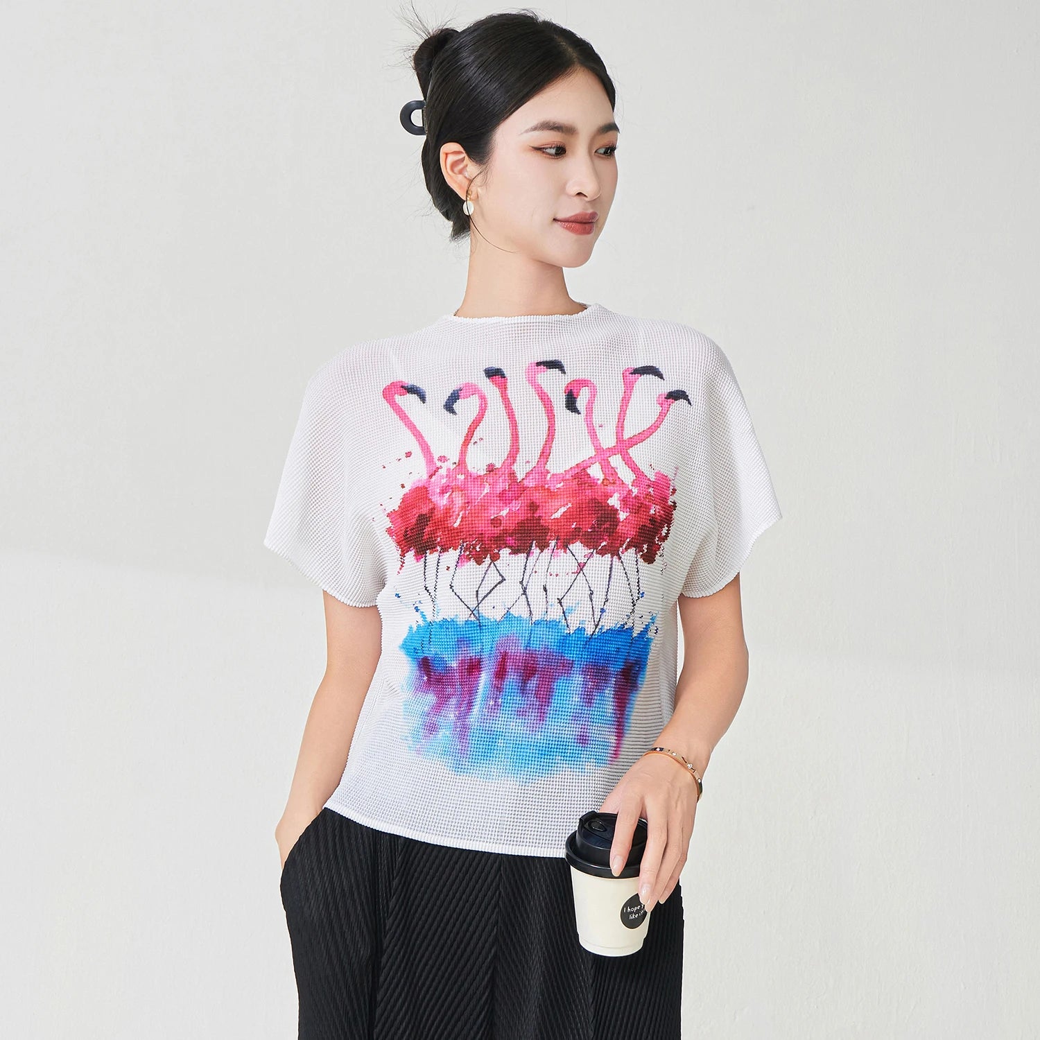 Summer Ladies Elegant T-shirt High Quality Loose Casual Tops Miyake Pleated Tops Factory Direct Sales