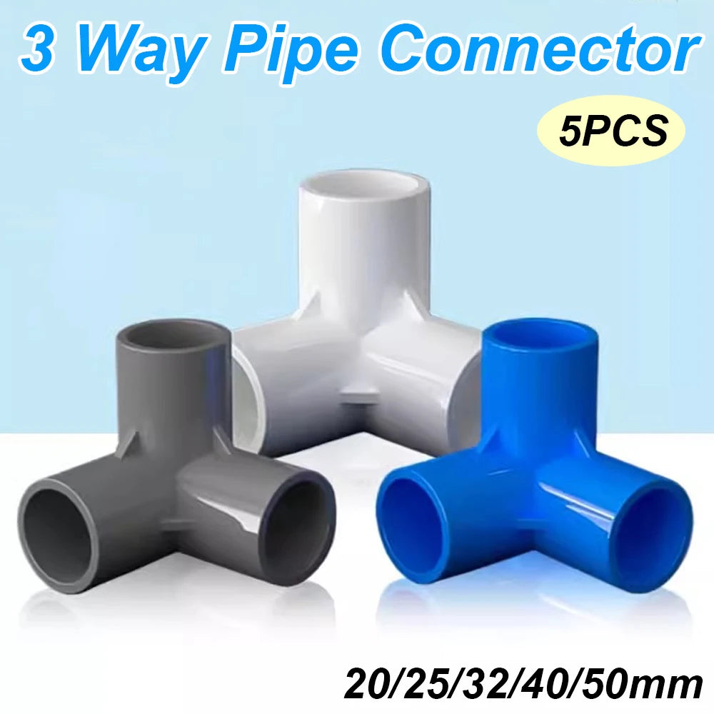 5PCS 20/25/32/40/50mm 3 Ways PVC Water Pipe Connector Fittings Garden Irrigation Home Aquarium Water Tube Fittings Joint Adapter