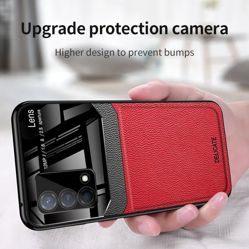 Realme GT Master RMX3363 RMX3360 Case Leather Glass Texture TPU Bumper with Plexiglass Back Cover for Realme GT Master Edition