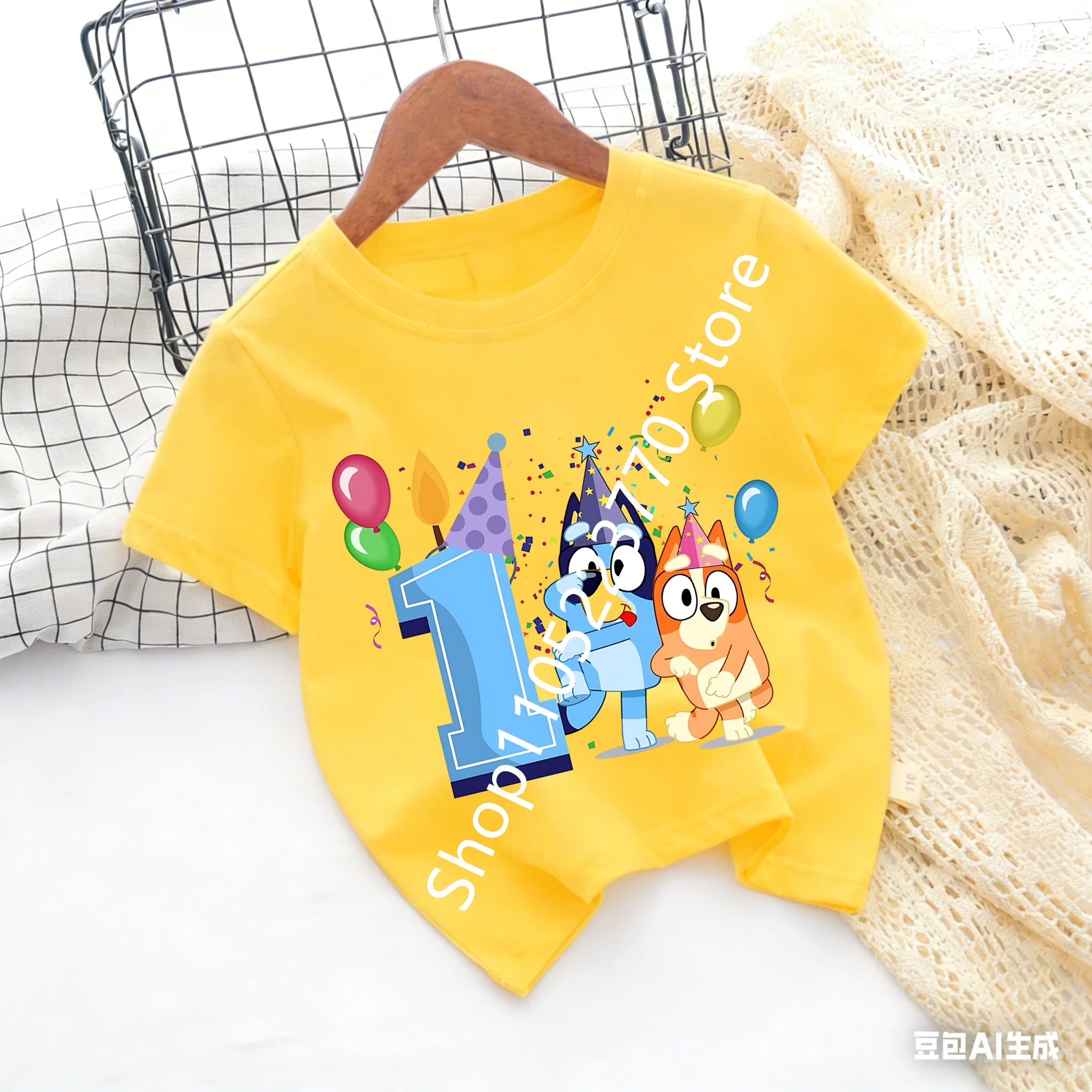 Bluey Baby Birthday T Shirt for Boys Girl Bingo Number Kids Clothes Summer Cartoon Letter Tees Shirts Toddler Short Sleeve Tops
