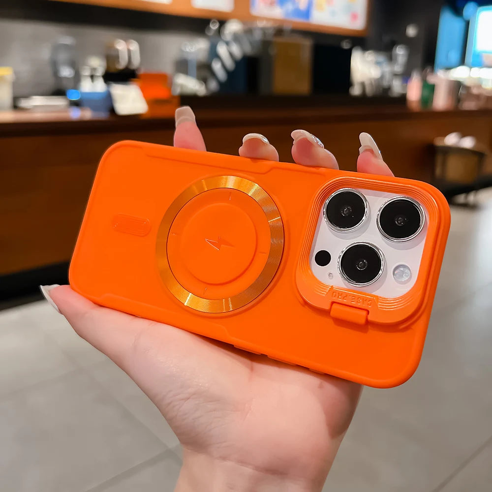 Luxury Flip Up Lens Holder Magnetic Case For iPhone 17 Air 16 Pro Max 14 15 13 12 11 Pro Plus Magsafe Charge Soft Silicone Cover