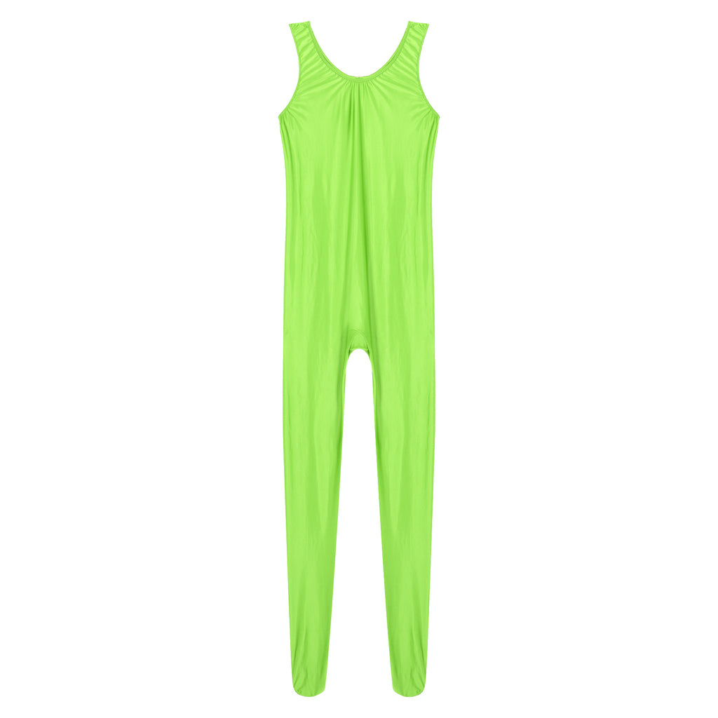 Women's Sleeveless Full Body Bodysuit Glossy Jumpsuit Gymnastics Fitness Swimming Leotard Pole Dance Costume Clubwear Lingerie