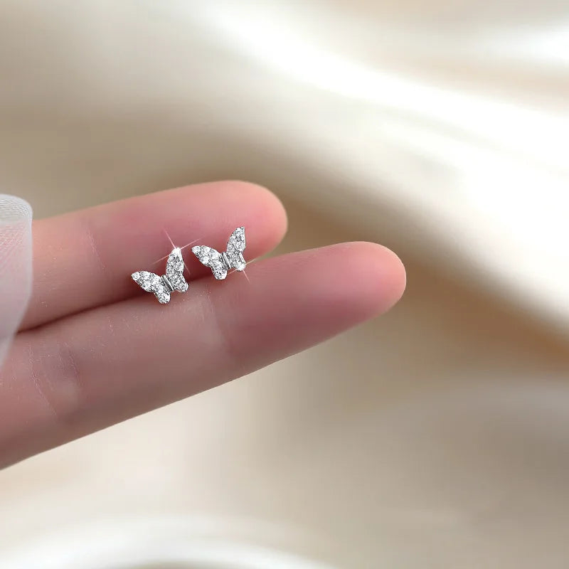 925 Silver Needle Water Drop Flower Crystal Earrings Shiny Silver Color Beautiful Mini Earrings Jewelry Gifts