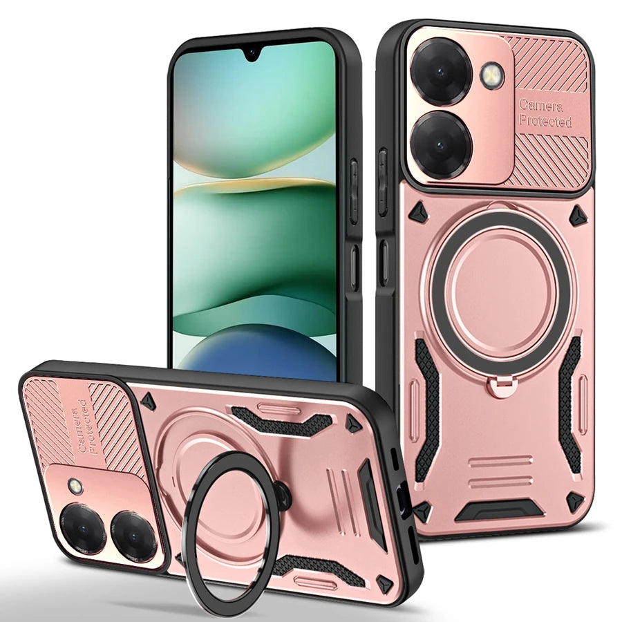 Solid Armor Shockproof Magnetic Case For Xiaomi Redmi 15C 15 A5 14C Note 14S 14 13 Pro Plus 5G Car Holder Ring Stent Phone Cover