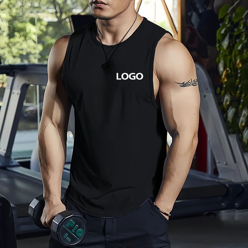 Men's Sleeveless Fitness T-Shirt Customize Your Logo Quick-drying Vest Men's Muscle Bodybuilding Fitness Summer Sports Vest