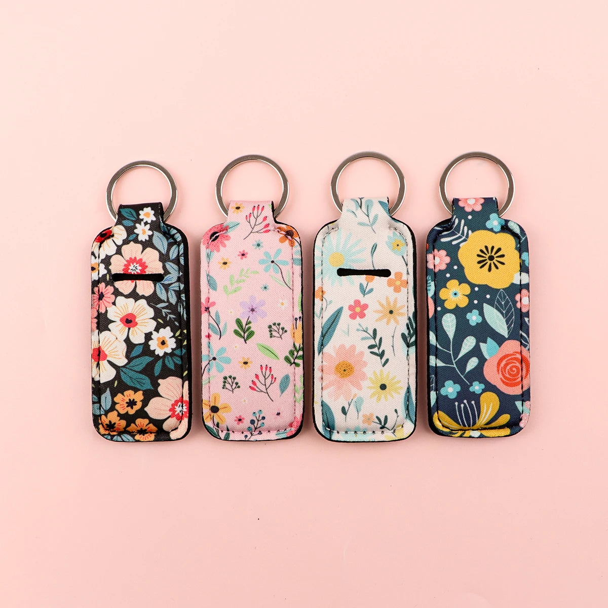 Flowers Clip On Lipstick Holder Keychain Daisy Print Simple Style Keyring Trendy Lip Balm Key Chain Bag Charms Accessories