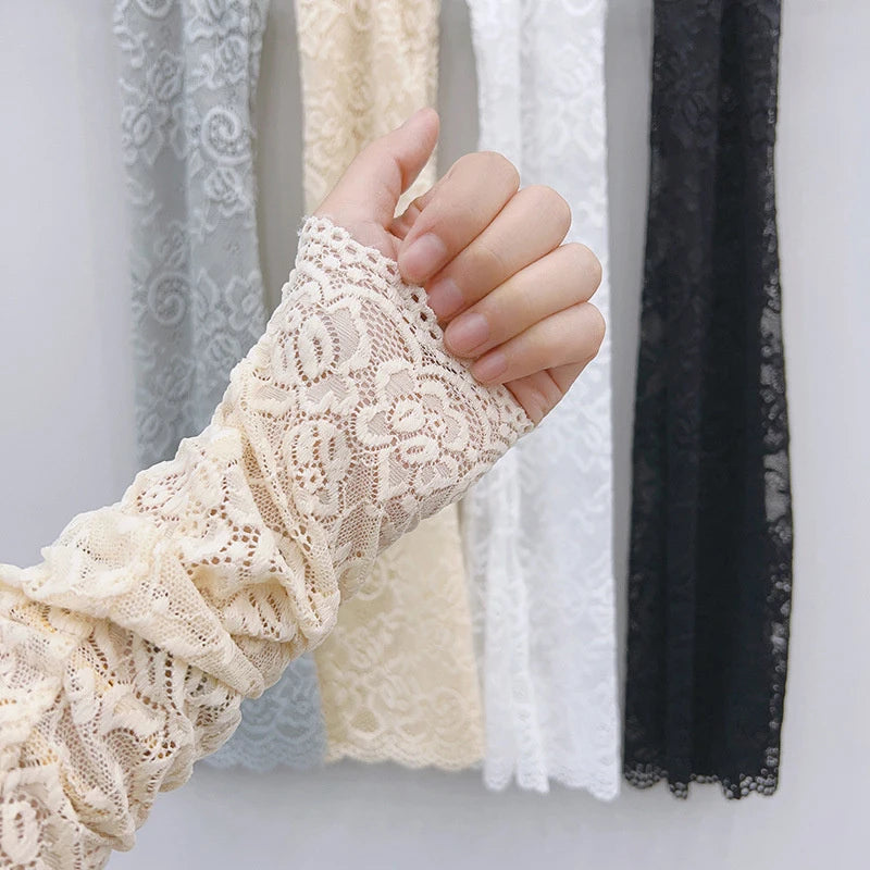 Long Lace Gloves Gothic Thin Hollow Fingerless Gloves Women Sun Protection Sleeves Oversleeve Mesh Arm Sleeve Sunscreen Mittens