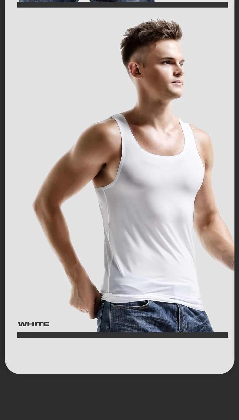Waistcoat men ice silk seamless wear undershirt men sleeveless underwear pure white sports hurdles summer thin base shirt