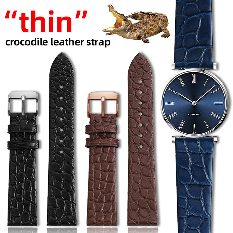 Alligator wacth strap Ultra Thin 12 13 14 15 16 18 20 22mm men women Black Brown Blue Crocodile Leather watchband For any brands