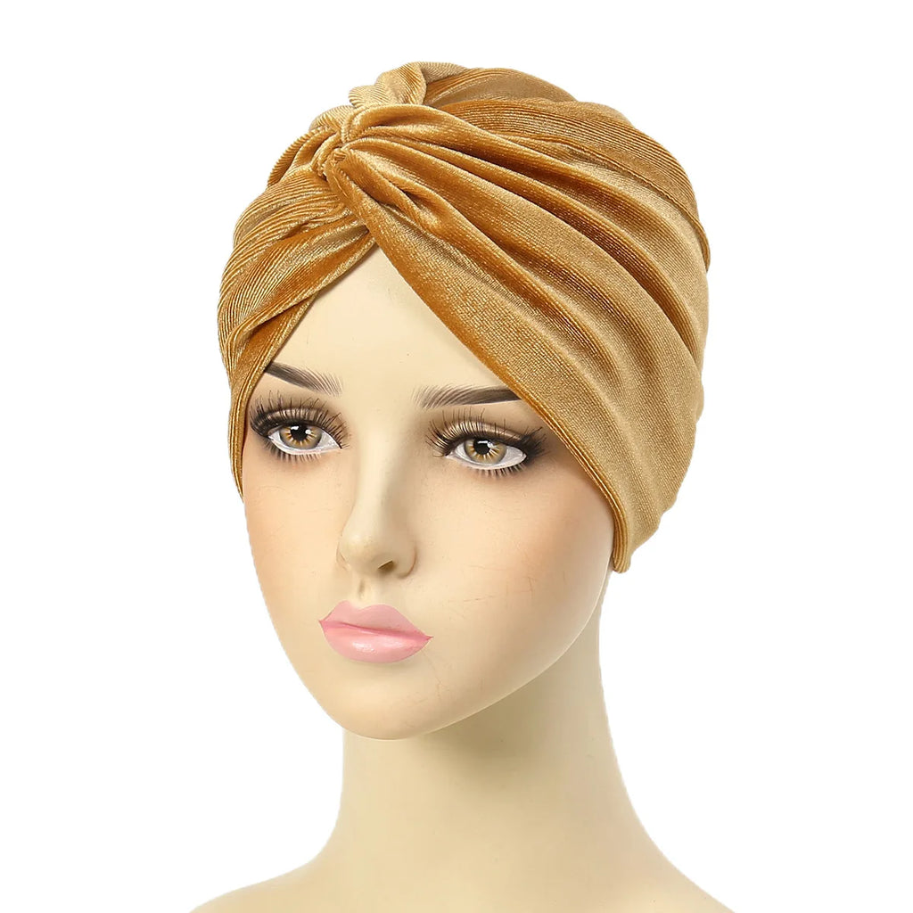New Women Velvet Turban Hat Muslim Twist Solid Color Hijab Chemo Cap Head Wrap Headscarf Beanies Bonnet Headscarf Turbante Mujer