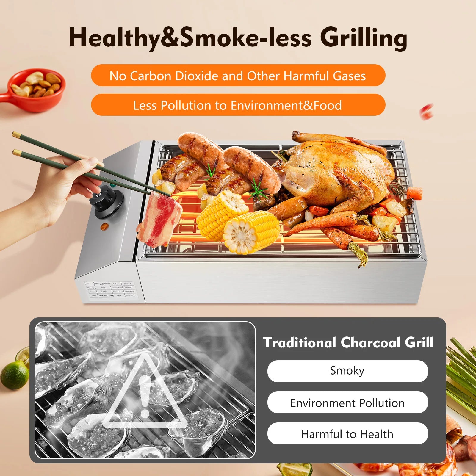 Family Smokeless Grill 1800W 110V Stainless Steel Electric Smokeless Barbecue Oven Grill For Restaurant BBQ Equipment