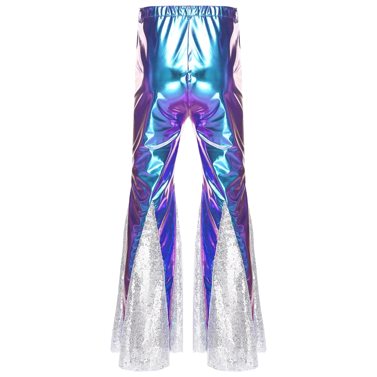Mens Shiny Metallic 70s Disco Pants Hippie Vintage Costume Dance Party Sequins Bell Bottoms Stage Performance Flared Pants