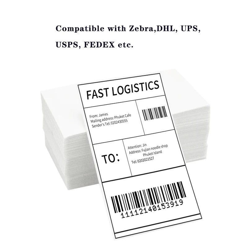 Thermal Paper Folded Thermal Shipping Label Shipping Barcode Sticker 100x100mm/100x150mm/76x130mm NO Carbon Band Required