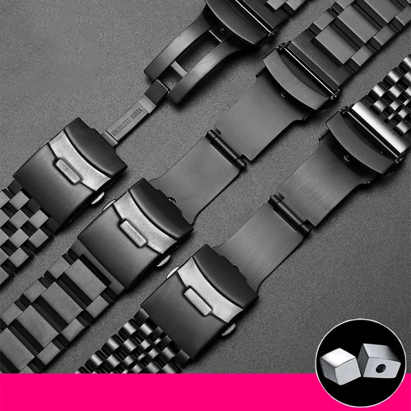 Black Precision Steel Watch strap Chain Accessories 20MM 22MM for Seiko MIDO Citizen Bracelet Men's Wristband