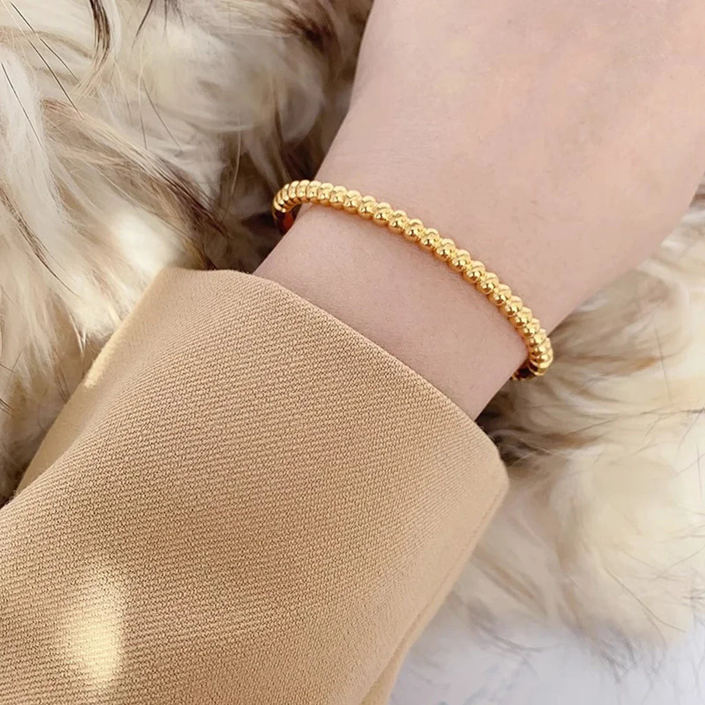 Round Ball Beaded Bracelets Bangles High Quality Stainless Steel Twist Balls Dots Bead Bangle for Women Jewelry