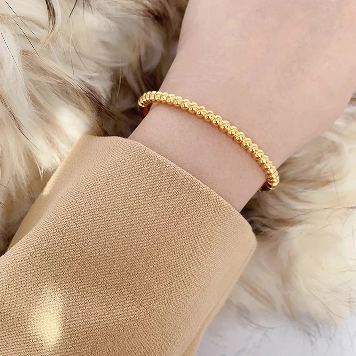 Round Ball Beaded Bracelets Bangles High Quality Stainless Steel Twist Balls Dots Bead Bangle for Women Jewelry
