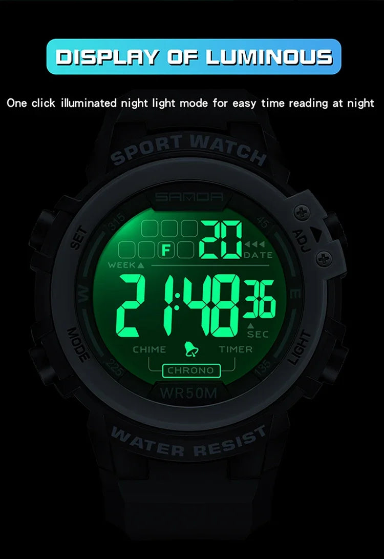 SANDA 2140 Watches Alarm Clock Chrono 5Bar Waterproof Digital Watch reloj hombre New Fashion Outdoor Sport Men Multifunction