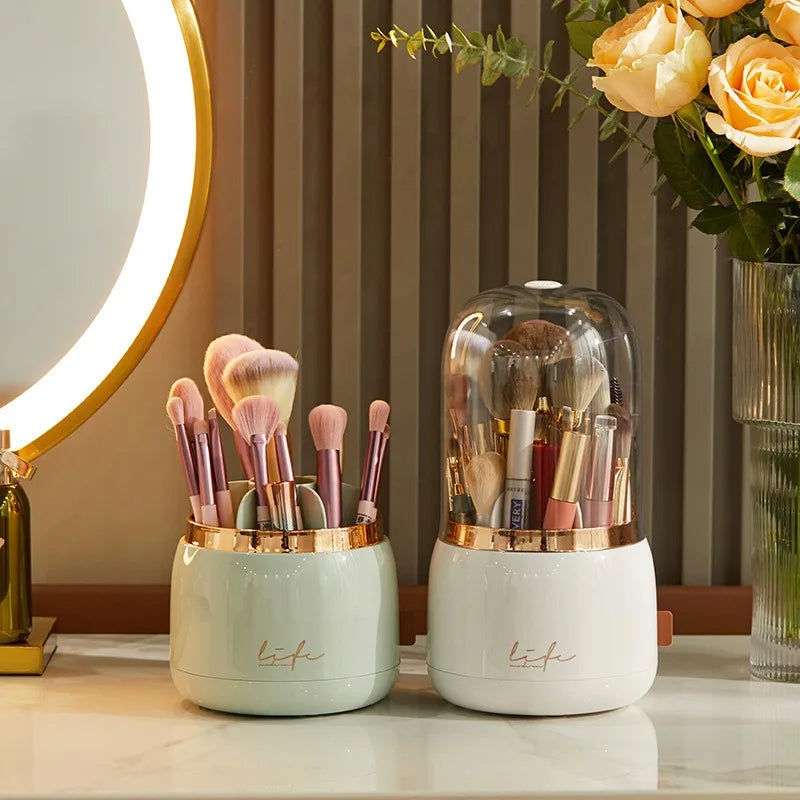 360° Rotating Make Up Organizer With Lid Luxury Cosmetic Brushes Holder Lipstick Eyebrow Pencil Holder Eye Shadow Storage Box