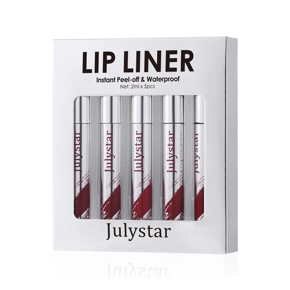 5pcs Peel Off Lip Liner Pen Set, Long-lasting Waterproof & Smudge-proof Peel Off Lip Liner Stain,Peel Off Lipstick Natural Lip