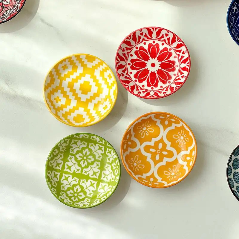 【HGPA】Ceramic Condiment Dishes, Bohemian Style Plates, Sauce Dishes, Suitable For Kitchens, Restaurants, Sushi Shops