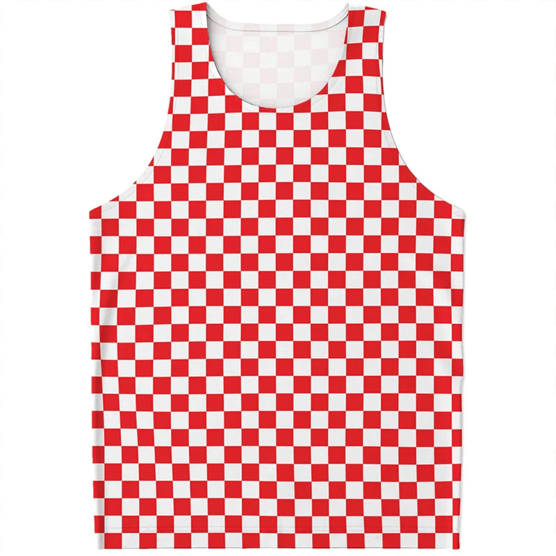 Simple Checkered Pattern Tank Tops Summer Fashion Streetwear 3D Printed Sleeveless T Shirts Casual Oversized Vest Mens Clothing