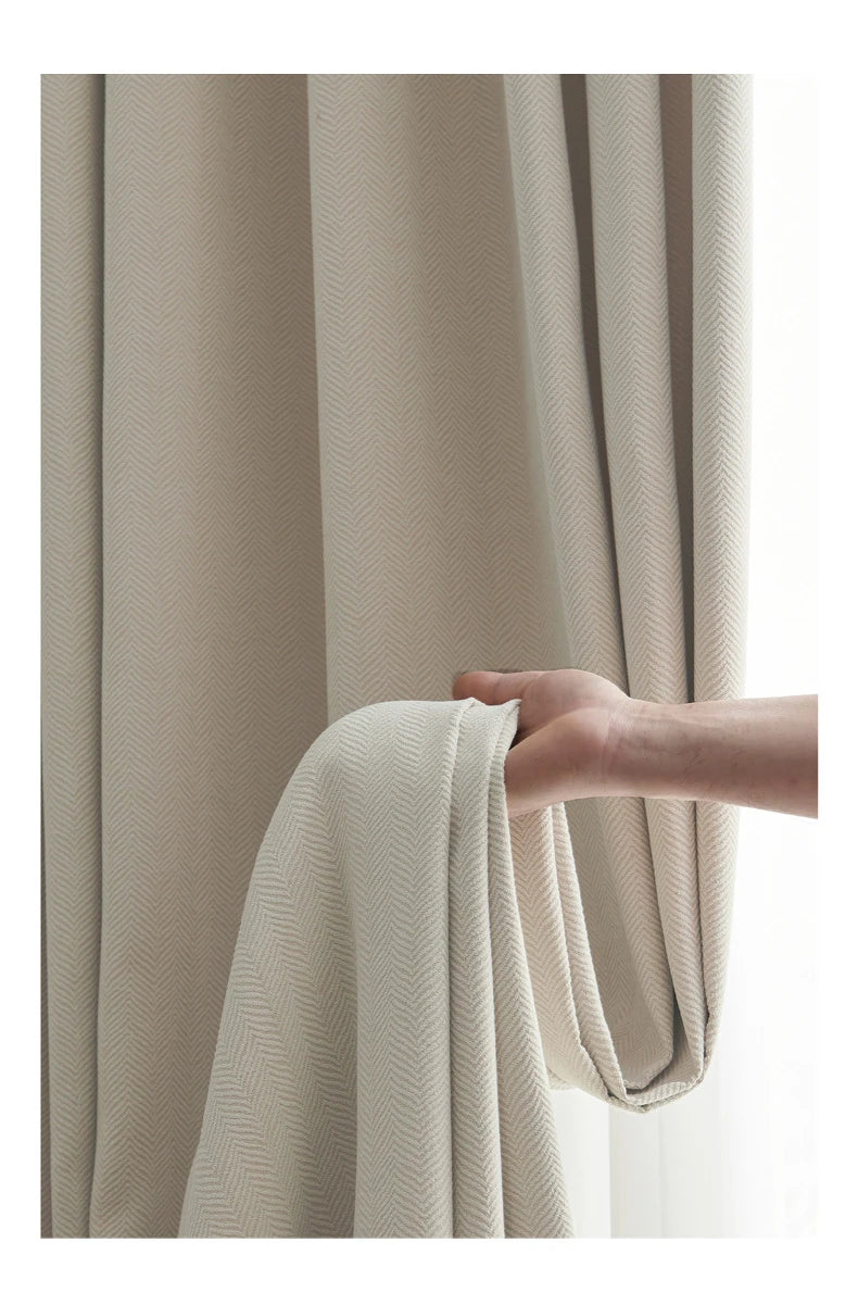 2025 new thickened French light luxury cream curtain cloth solid color bedroom living room full blackout sunscreen cotton linen