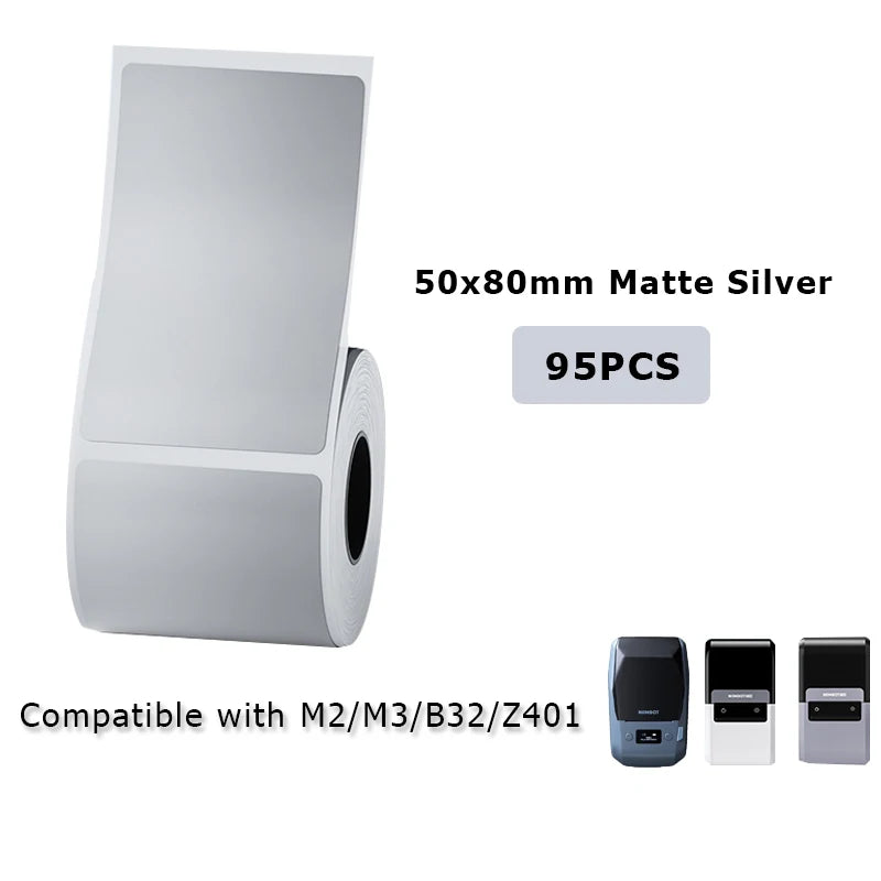 NIIMBOT M2/M3/B32/Z401 Matte-Silver Label Paper Roll Outdoor Waterproof Scratch-resistant Adhesive Sticker Tag