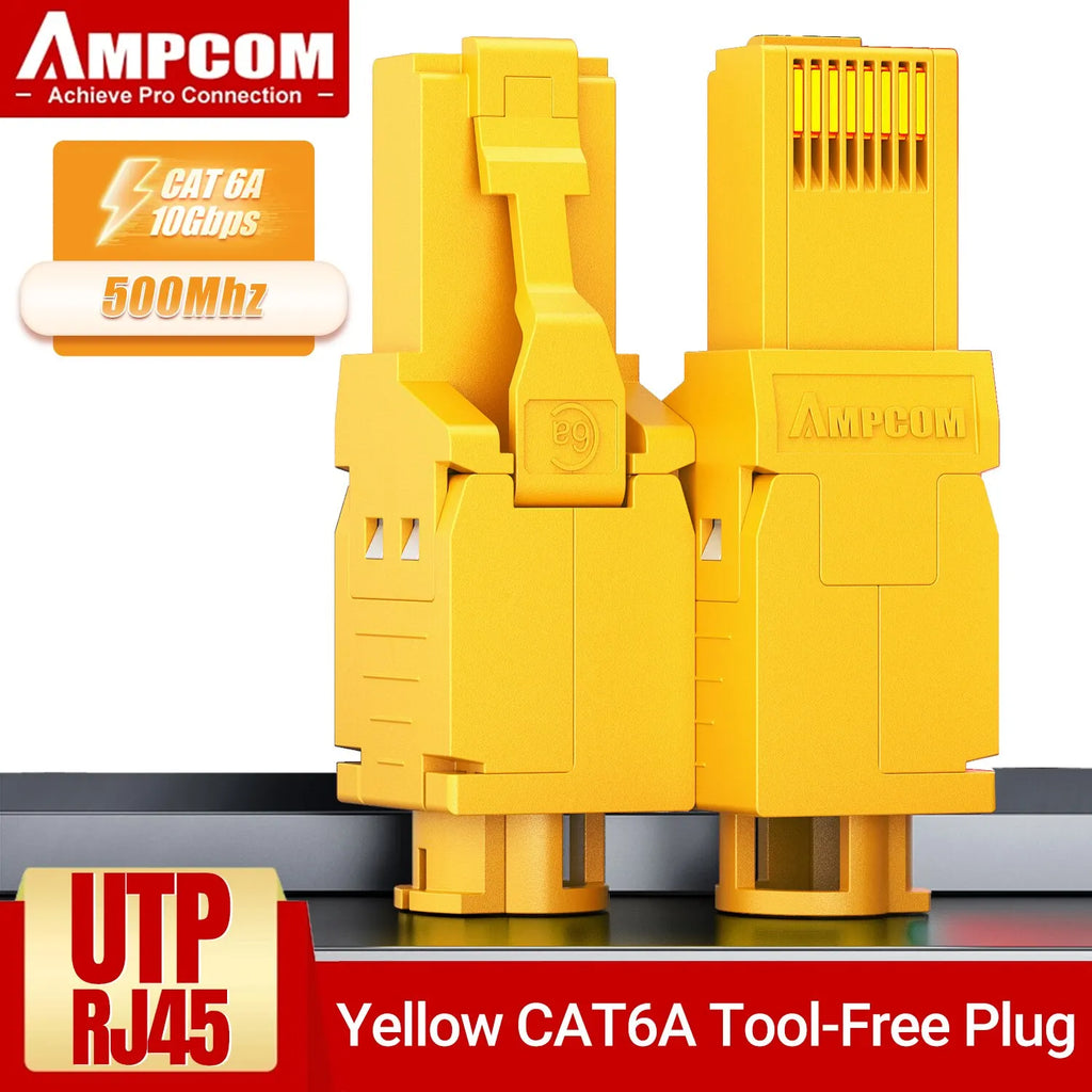 AMPCOM RJ45 Connectors Modular Plug, Cat6 Cat6A UTP Stecker Network Toolless Connector Ethernet Plugs Cable Internet Tools Free
