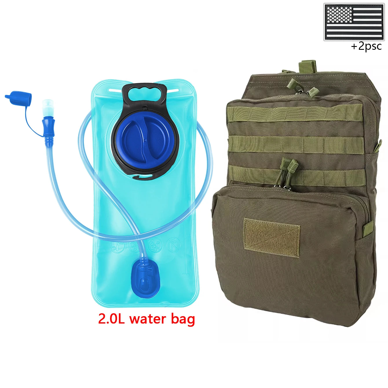 Outdoor sports drinking equipment: 2L large-capacity water bag + molle backpack, suitable for hiking, camping, and cycling
