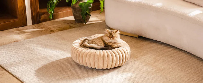 Pet Nest Rabbit Plush Pet Pad Long Hair Round Cat Nest Universal Warm Dog Bed in All Seasons Soft Cat House  Pet Accessories