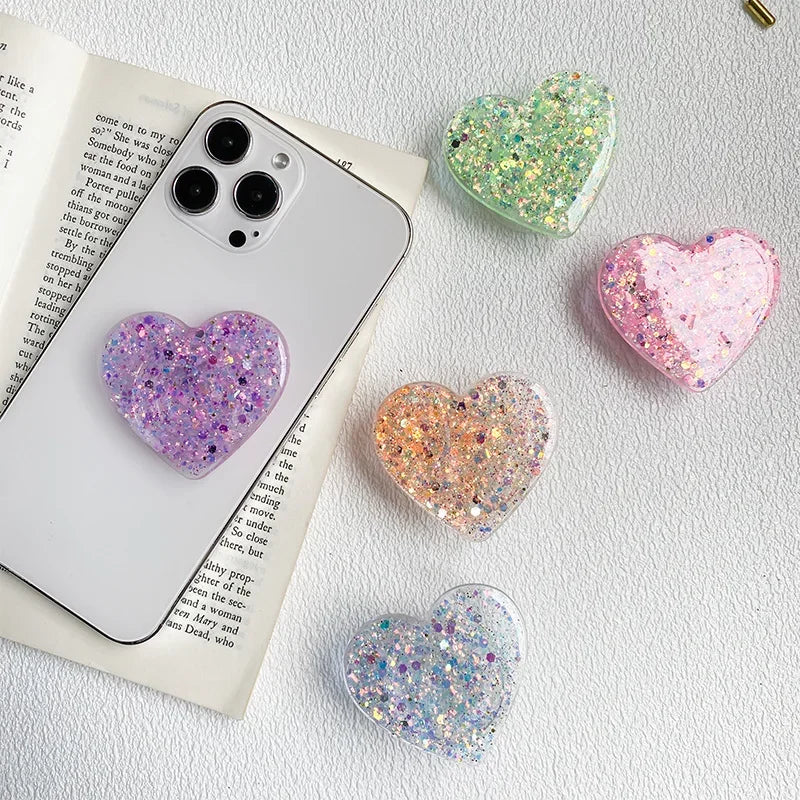 Stylish Glitter Sequins Love Heart Smart Tok For Magsafe Magnetic Phone Griptok Grip Tok Stand Universal Phone Smart Tok Holder