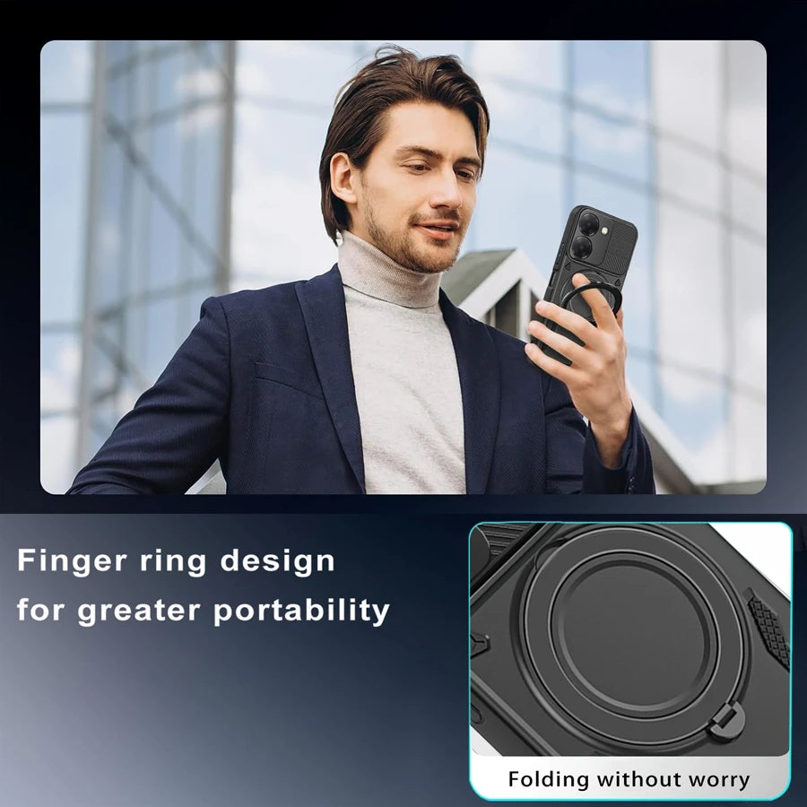 Solid Armor Shockproof Magnetic Case For Xiaomi Redmi 15C 15 A5 14C Note 14S 14 13 Pro Plus 5G Car Holder Ring Stent Phone Cover