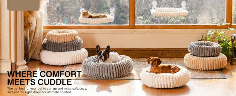Pet Nest Rabbit Plush Pet Pad Long Hair Round Cat Nest Universal Warm Dog Bed in All Seasons Soft Cat House  Pet Accessories