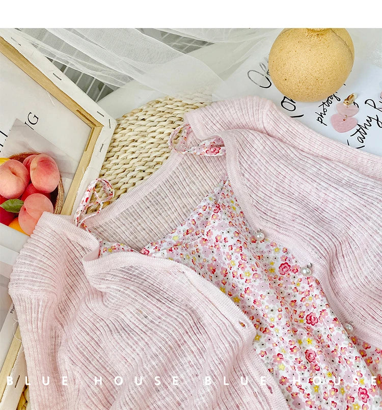 2026 Spring Summer Gentle Ruffle Trim Long Sleeve Ice Silk Sunscreen Knitted Cardigan Women Short Pearl Button Thin Casual Coat