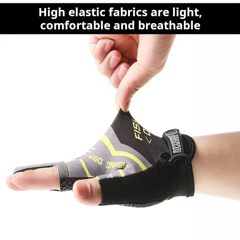 1 Pair Fishing Gloves for Men Summer Fishing Road Sub Sunscreen and Anti Slip Ice Silk Breathable Thin Three Finger Cut Gloves