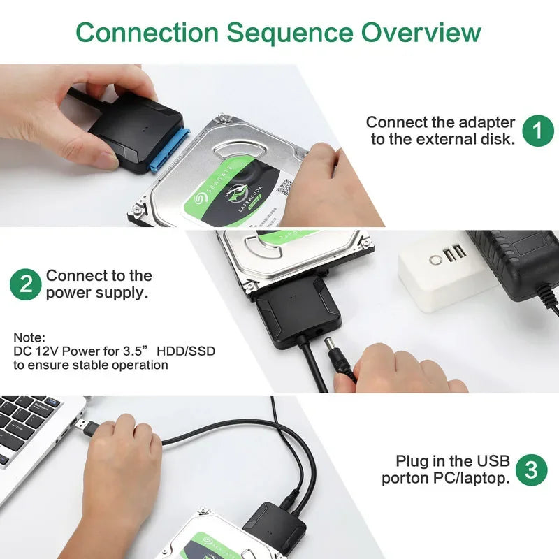 USB 3.0 to SATA Adapter Cable for 3.5/2.5 Inch SSD HDD SATA III Hard Drive Disk Support UASP Compatible with USB 1.1/2.0/3.0