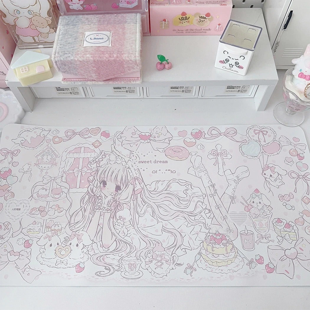 New Original Angel Girl Leather Mouse Pad Cartoon Rabbit Anti-slip Anti-fouling Dining Table Mat Large Size Computer Keyboard Pa