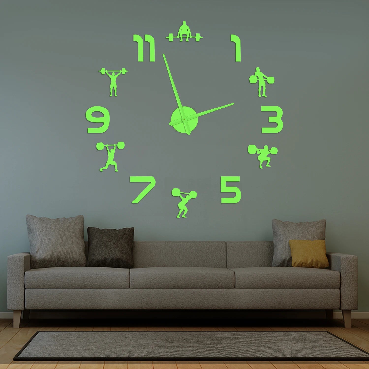 Weightlifting Fitness Room Wall Decor DIY Giant Wall Clock Mirror Effect Powerlifting Frameless Large Wall Clock GYM Wall Watch