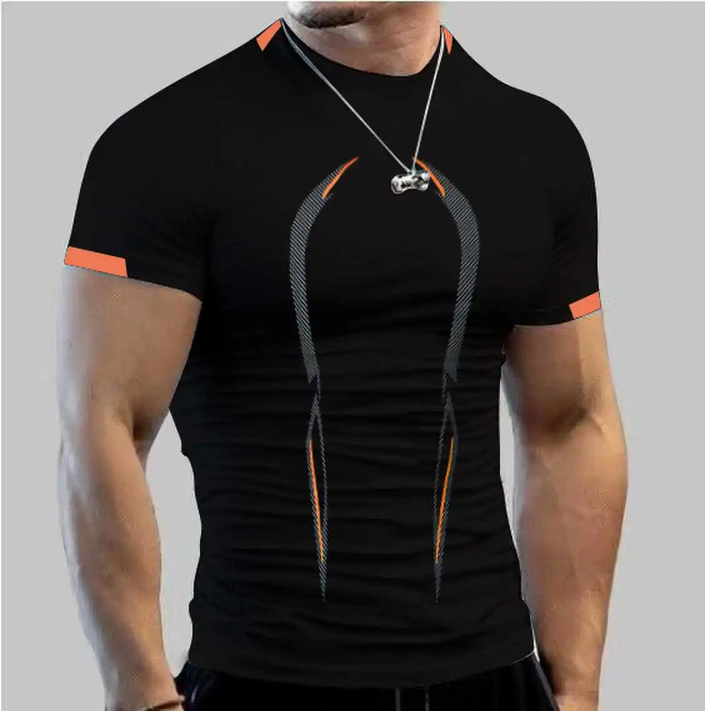 Summer men's fitness sports training Breathable short sleeve quick drying clothes men's sports fashion short sleeve T-shirt