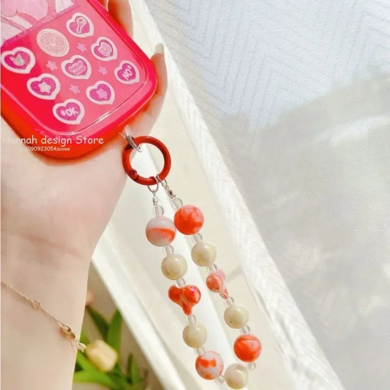Acrylic Beads Keychain Phone Charm Women Girls Mobile Phone Chain Cellphone Strap Anti-lost Lanyard Beaded Hanging Rope Jewelry