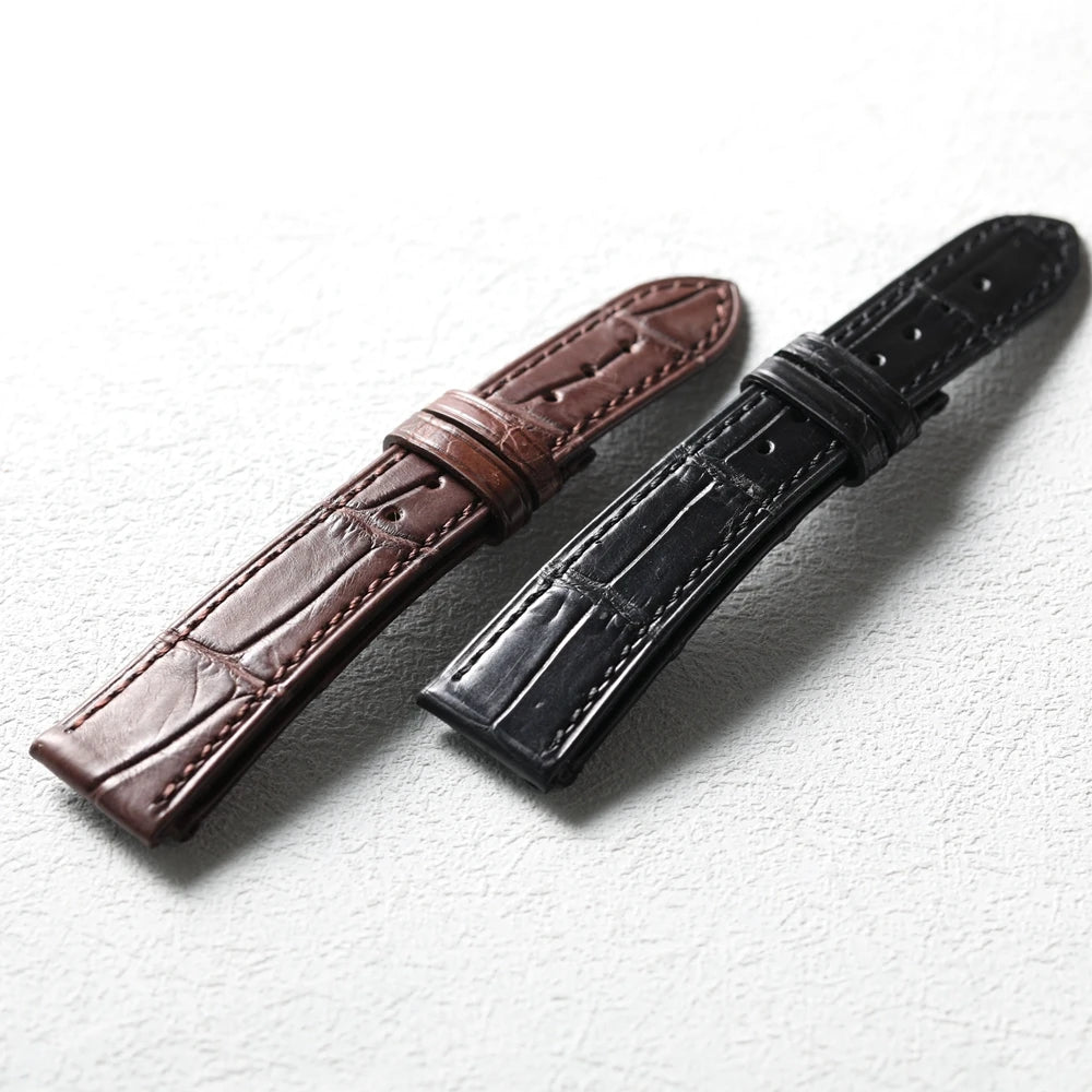 Handmade Crocodile Leather Watchband, Bamboo Pattern 18 19 20 21 22MM Vintage Brown Black, Short S/M Soft Bracelet