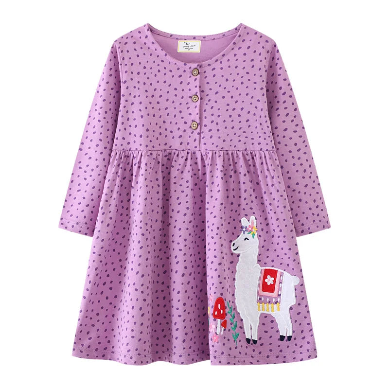 Jumping Meters 2-7T Princess Girls Dresses Buttons Hot Selling Long Sleeve Animals Baby Girls Clothes Party Kids Frocks Costume