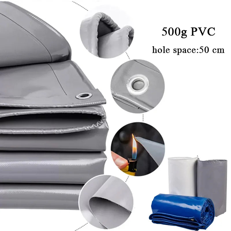 500gsm PVC Tarpaulin Waterproof Heavy Customizable Tarp Cover Canopy Awning Rainproof Planting Courtyard Gazebo Balcony Pavilion